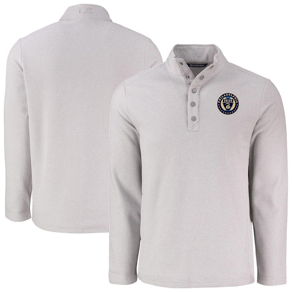 Men's Cutter & Buck Gray Philadelphia Union Hunts Point Eco Textured Fleece Recycled Quarter-Snap Pullover Top