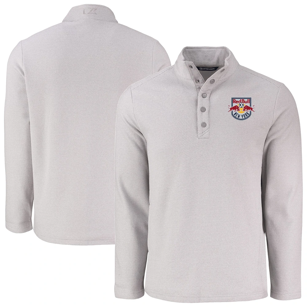 Men's Cutter & Buck Gray New York Red Bulls Hunts Point Eco Textured Fleece Recycled Quarter-Snap Pullover Top