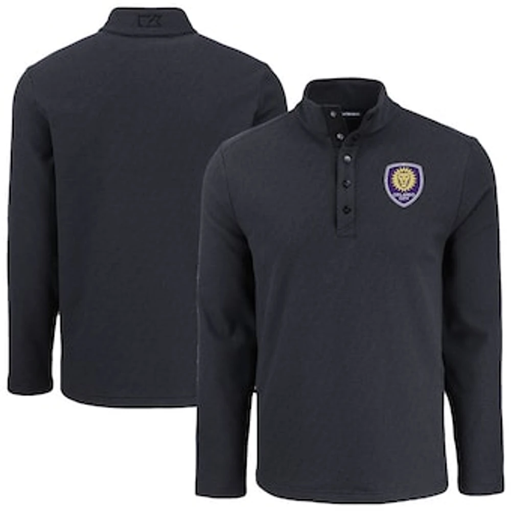 Men's Cutter & Buck Orlando City SC Hunts Point Eco Textured Fleece Recycled Quarter-Snap Pullover Top
