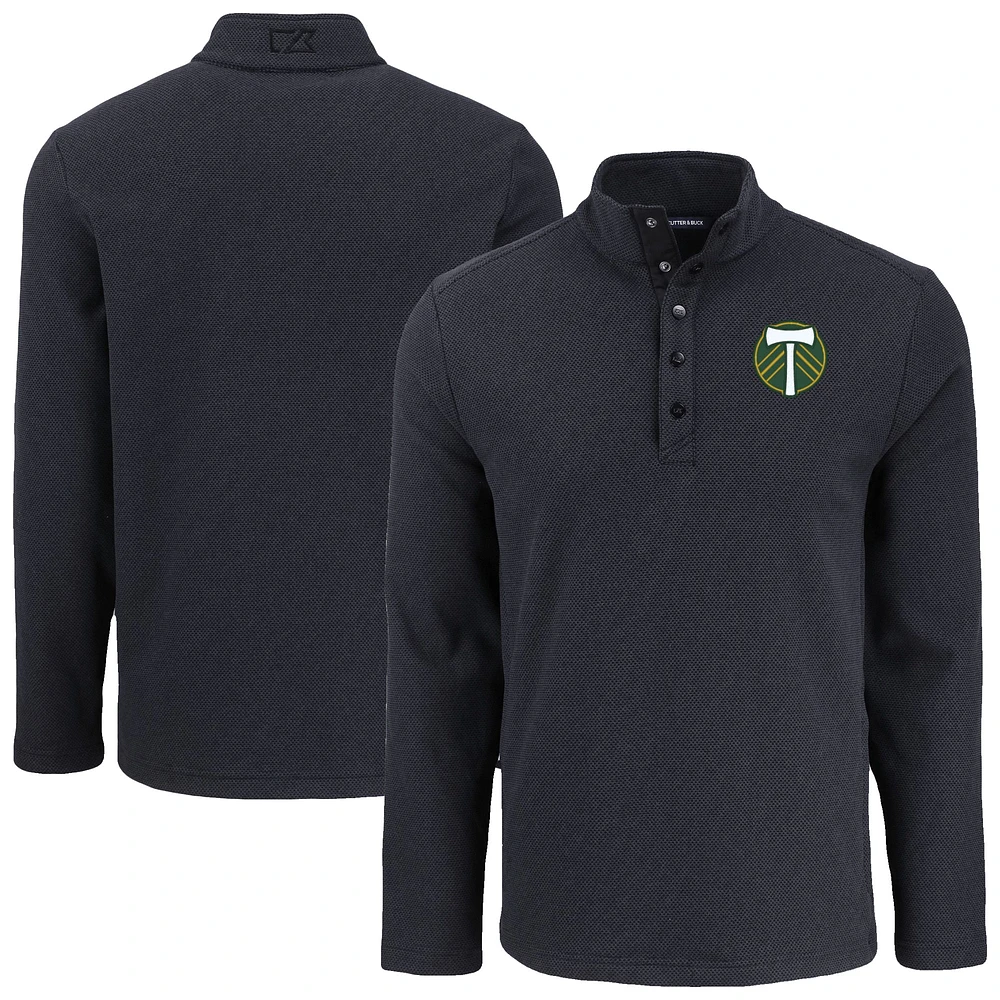 Men's Cutter & Buck Portland Timbers Hunts Point Eco Textured Fleece Recycled Quarter-Snap Pullover Top