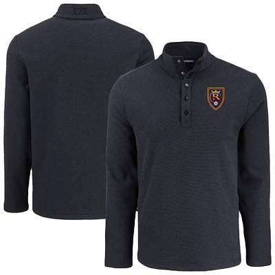 Men's Cutter & Buck Real Salt Lake Hunts Point Eco Textured Fleece Recycled Quarter-Snap Pullover Top