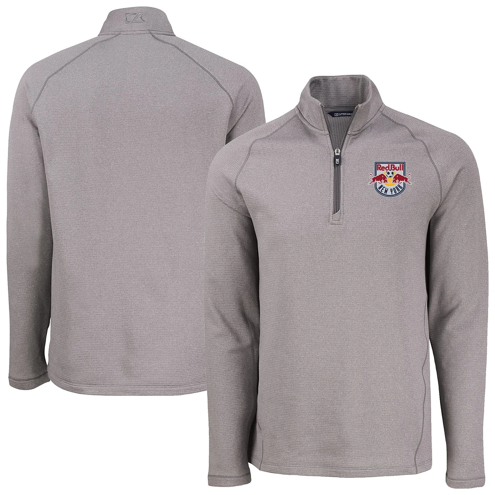 Men's Cutter & Buck Heather Gray New York Red Bulls Peshastin Eco Fleece Recycled Raglan Half-Zip Top