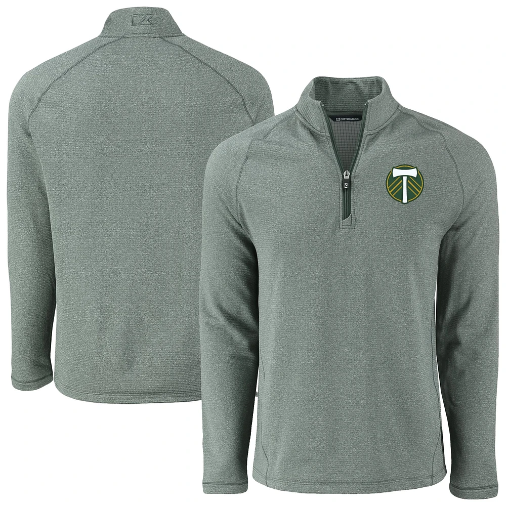 Men's Cutter & Buck Heather Portland Timbers Peshastin Eco Fleece Recycled Raglan Half-Zip Top