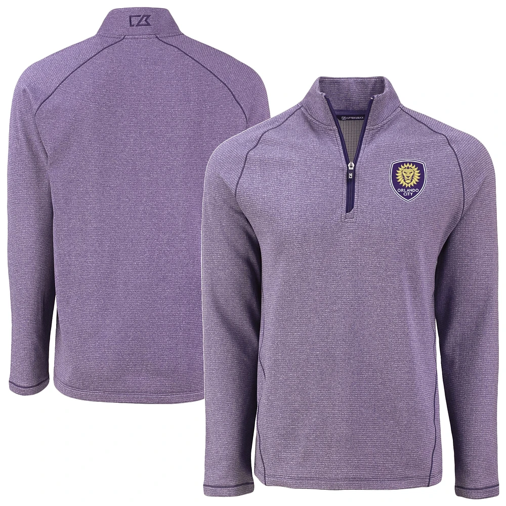 Men's Cutter & Buck Heather Orlando City SC Peshastin Eco Fleece Recycled Raglan Half-Zip Top