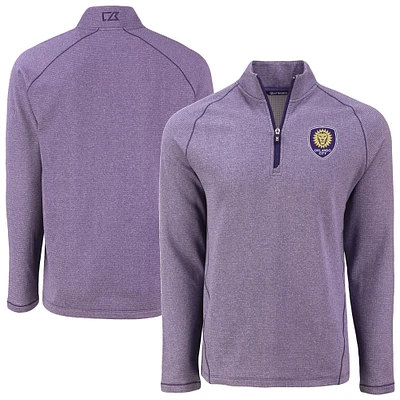 Men's Cutter & Buck Heather Orlando City SC Peshastin Eco Fleece Recycled Raglan Half-Zip Top
