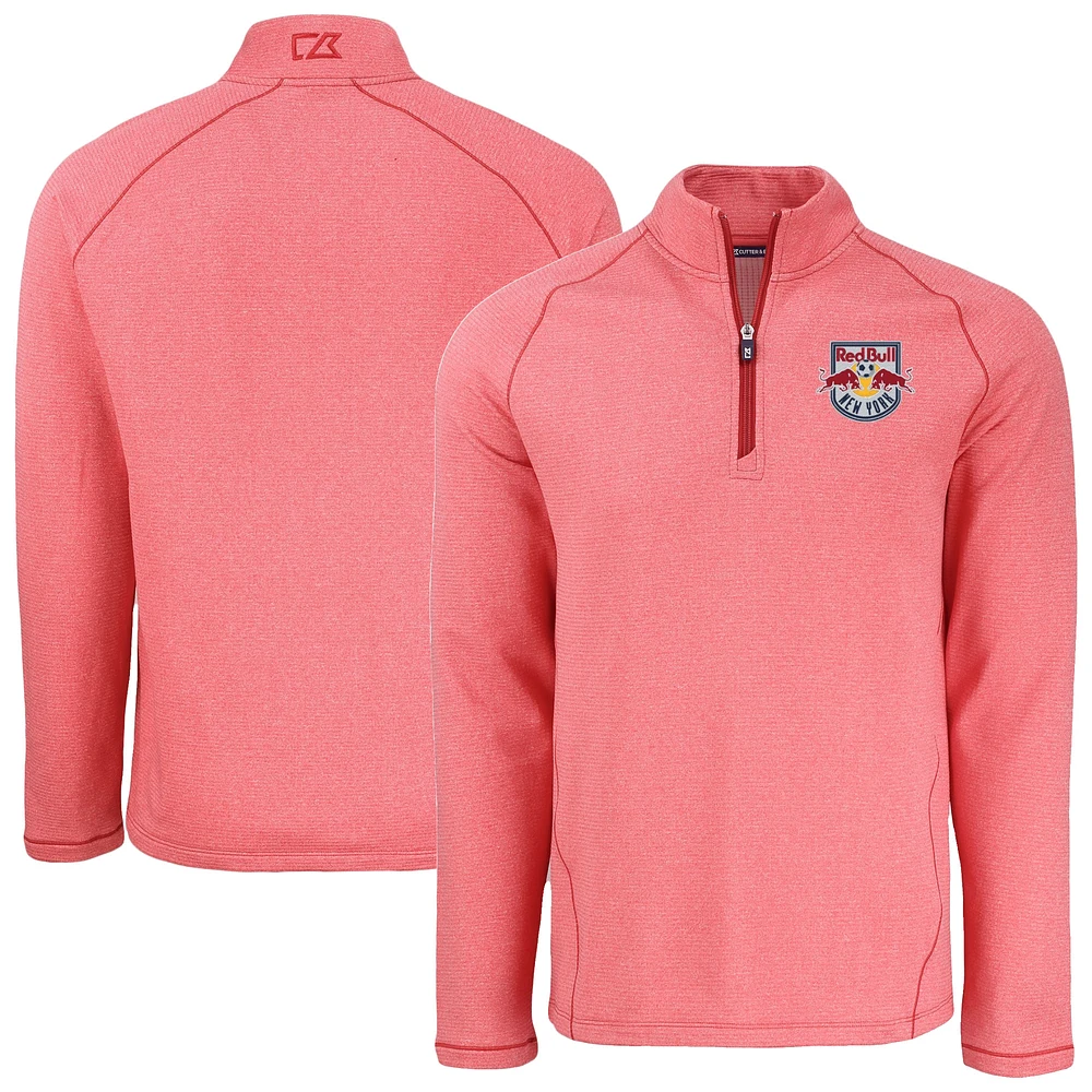 Men's Cutter & Buck Heather New York Red Bulls Peshastin Eco Fleece Recycled Raglan Half-Zip Top