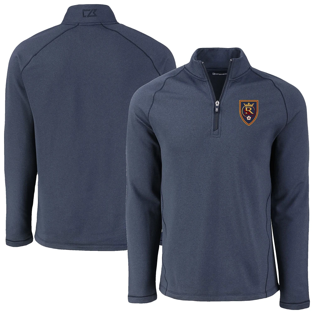 Men's Cutter & Buck Heather Navy Real Salt Lake Peshastin Eco Fleece Recycled Raglan Half-Zip Top
