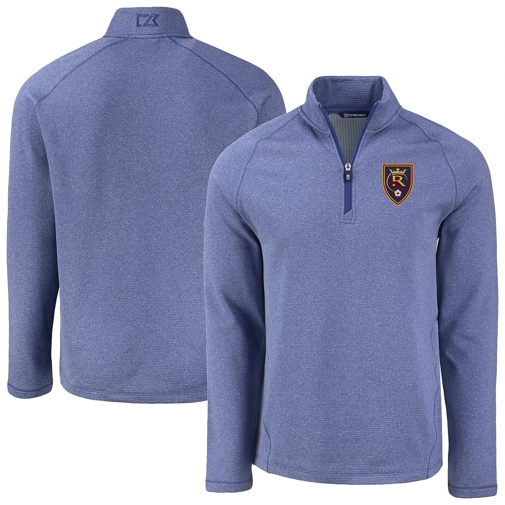 Men's Cutter & Buck Heather Real Salt Lake Peshastin Eco Fleece Recycled Raglan Half-Zip Top