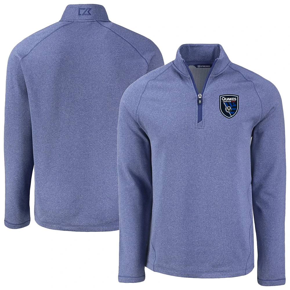 Men's Cutter & Buck Heather San Jose Earthquakes Peshastin Eco Fleece Recycled Raglan Half-Zip Top