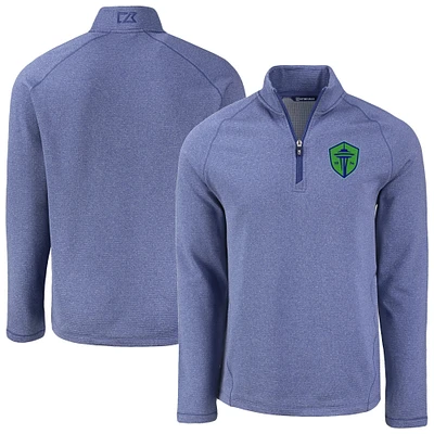 Men's Cutter & Buck Heather Seattle Sounders FC Peshastin Eco Fleece Recycled Raglan Half-Zip Top