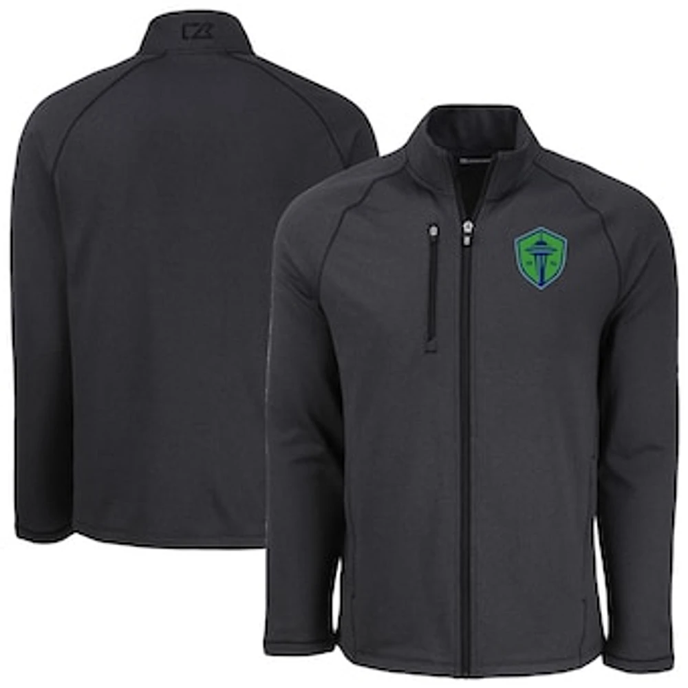 Men's Cutter & Buck Heather Seattle Sounders FC Peshastin Eco Fleece Recycled Raglan Full-Zip Jacket