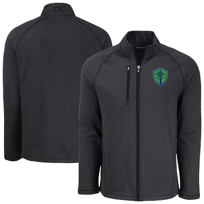 Men's Cutter & Buck Heather Seattle Sounders FC Peshastin Eco Fleece Recycled Raglan Full-Zip Jacket
