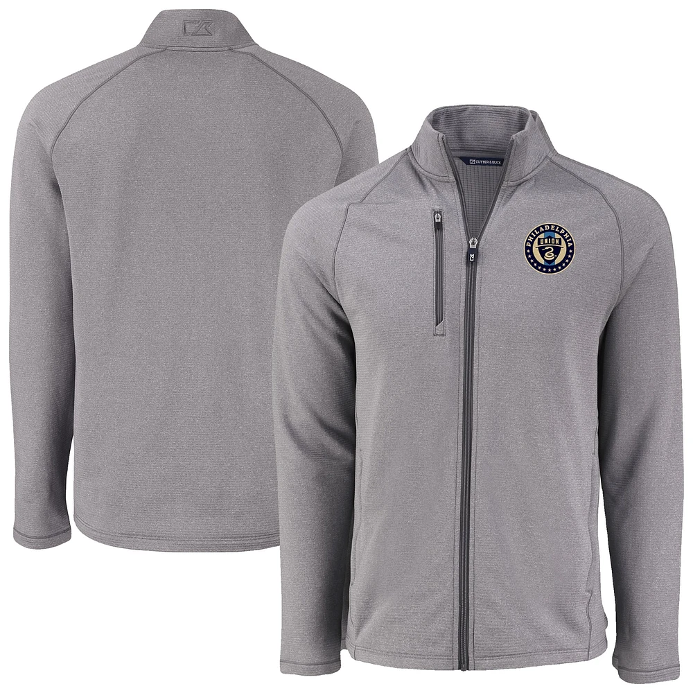 Men's Cutter & Buck Heather Gray Philadelphia Union Peshastin Eco Fleece Recycled Raglan Full-Zip Jacket