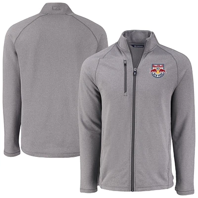 Men's Cutter & Buck Heather Gray New York Red Bulls Peshastin Eco Fleece Recycled Raglan Full-Zip Jacket