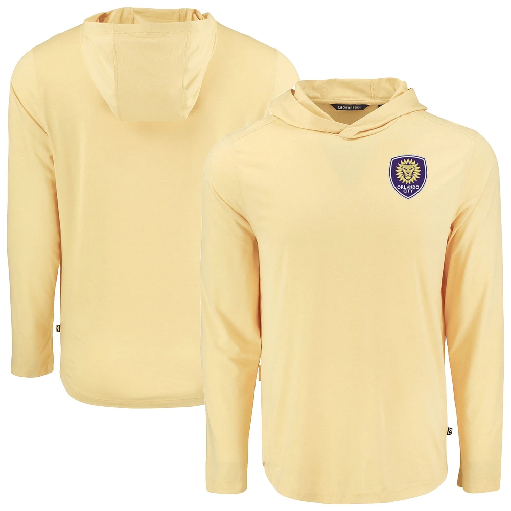 Men's Cutter & Buck Gold Orlando City SC Coastline Epic Comfort Eco Long Sleeve Recycled Hooded Shirt