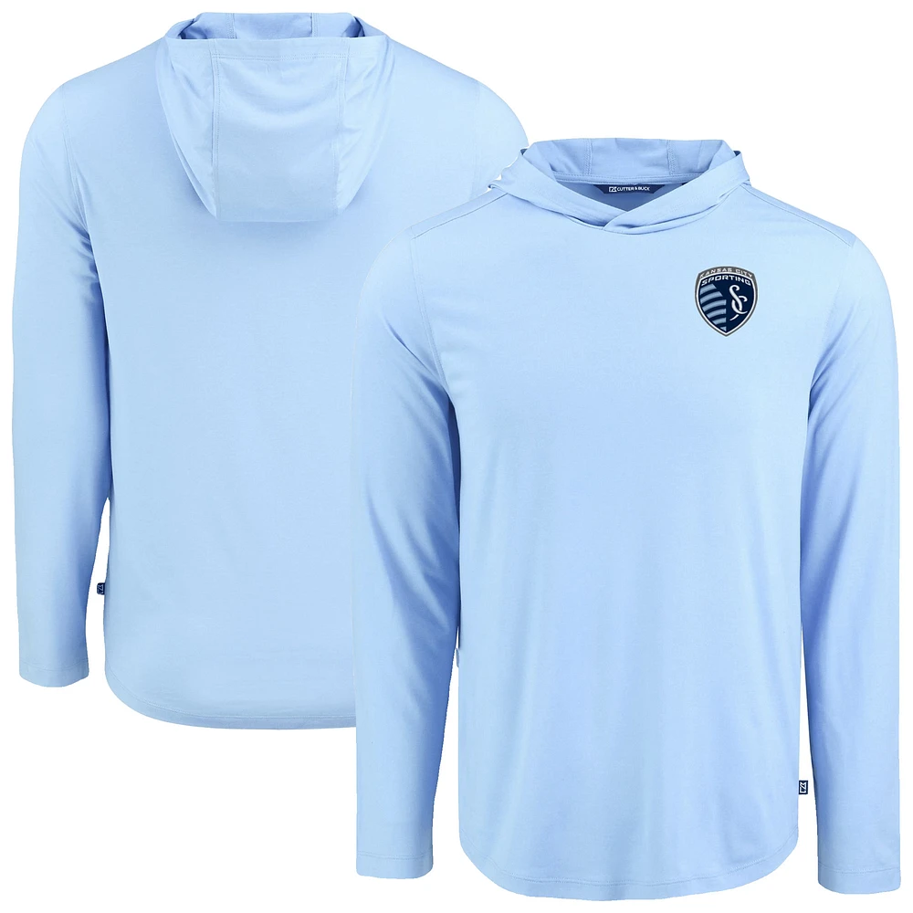 Men's Cutter & Buck Powder Blue Sporting Kansas City Coastline Epic Comfort Eco Long Sleeve Recycled Hooded Shirt