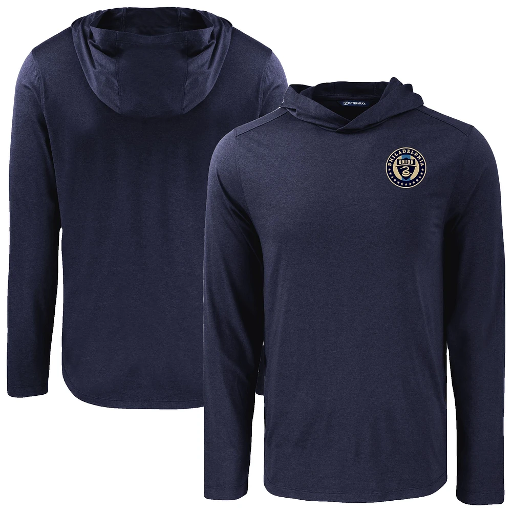 Men's Cutter & Buck Navy Philadelphia Union Coastline Epic Comfort Eco Long Sleeve Recycled Hooded Shirt