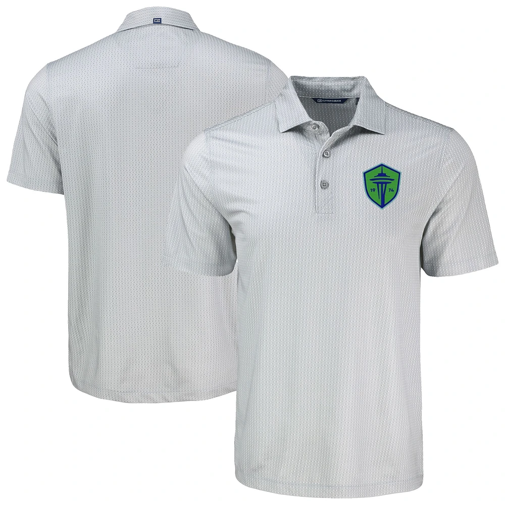 Men's Cutter & Buck Gray Seattle Sounders FC Pike Eco Shadow Check Print Recycled Polo