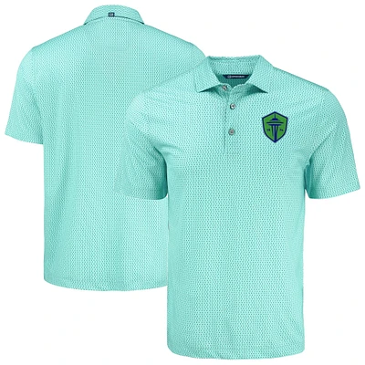Men's Cutter & Buck Mint Seattle Sounders FC Pike Eco Shadow Check Print Recycled Polo