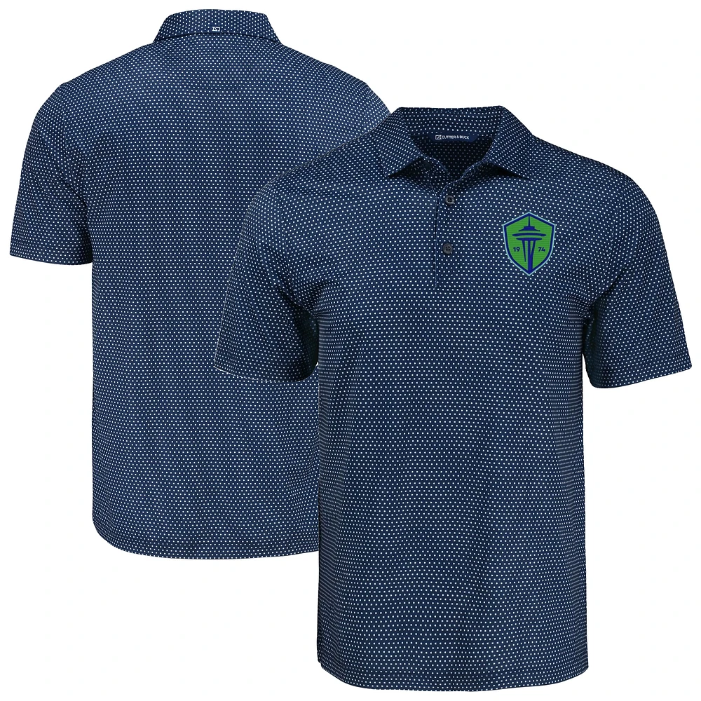 Men's Cutter & Buck Navy Seattle Sounders FC Pike Eco Shadow Check Print Recycled Polo