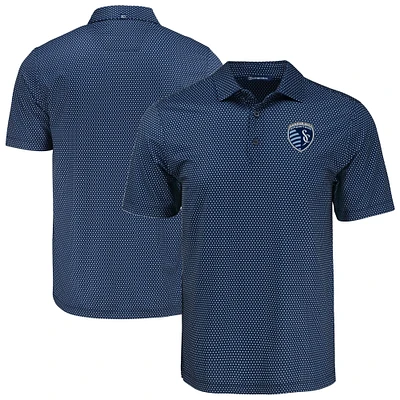 Men's Cutter & Buck Navy Sporting Kansas City Pike Eco Shadow Check Print Recycled Polo