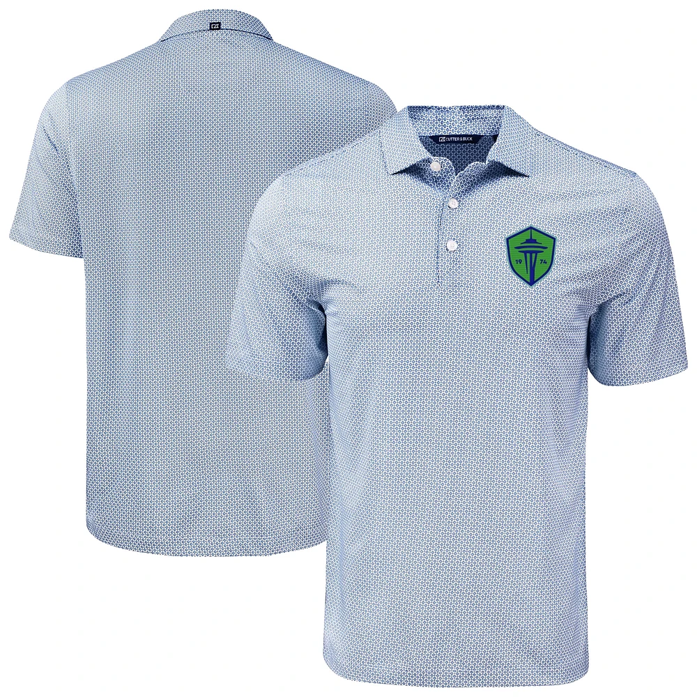 Men's Cutter & Buck Navy Seattle Sounders FC Pike Eco Diamond Dot Print Recycled Polo
