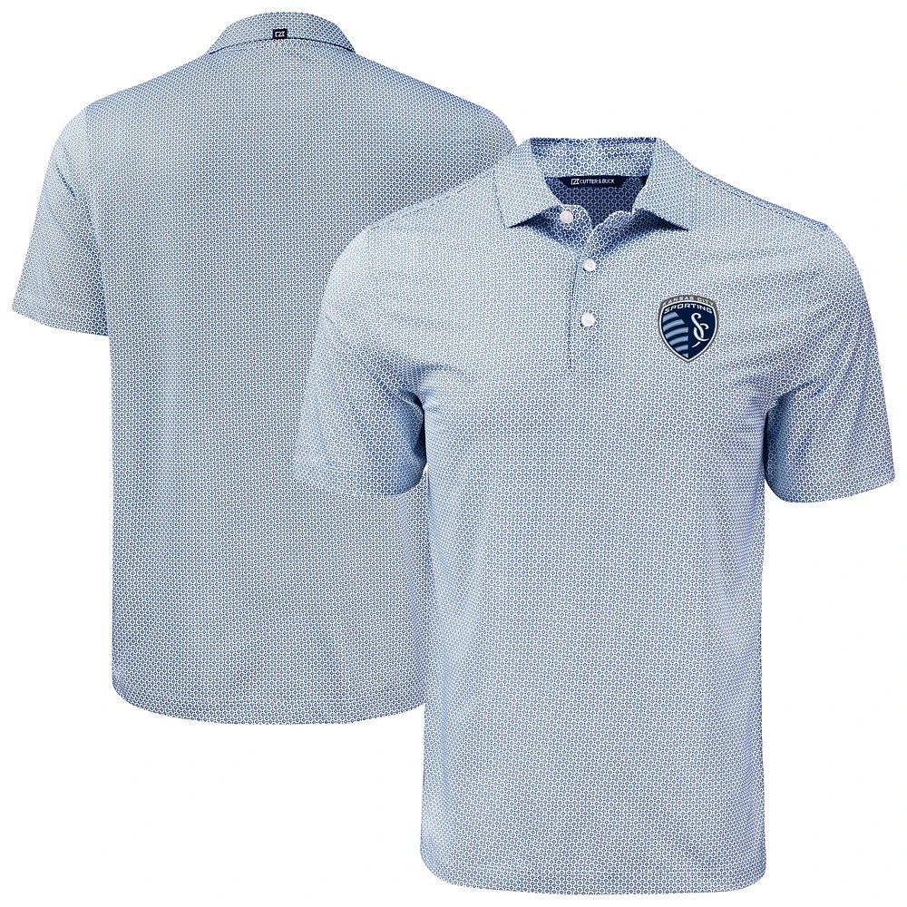 Men's Cutter & Buck Navy Sporting Kansas City Pike Eco Diamond Dot Print Recycled Polo