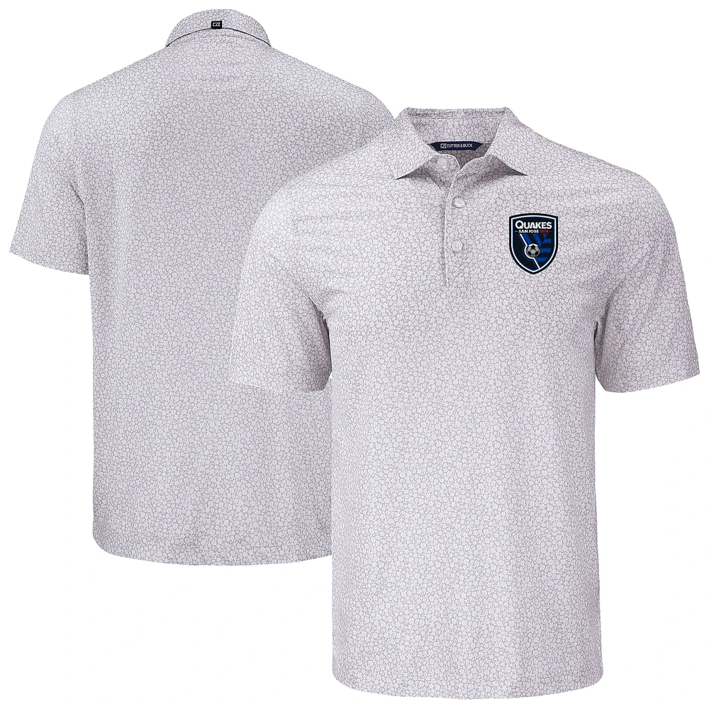 Men's Cutter & Buck Gray San Jose Earthquakes Pike Eco Flora Print Recycled Polo