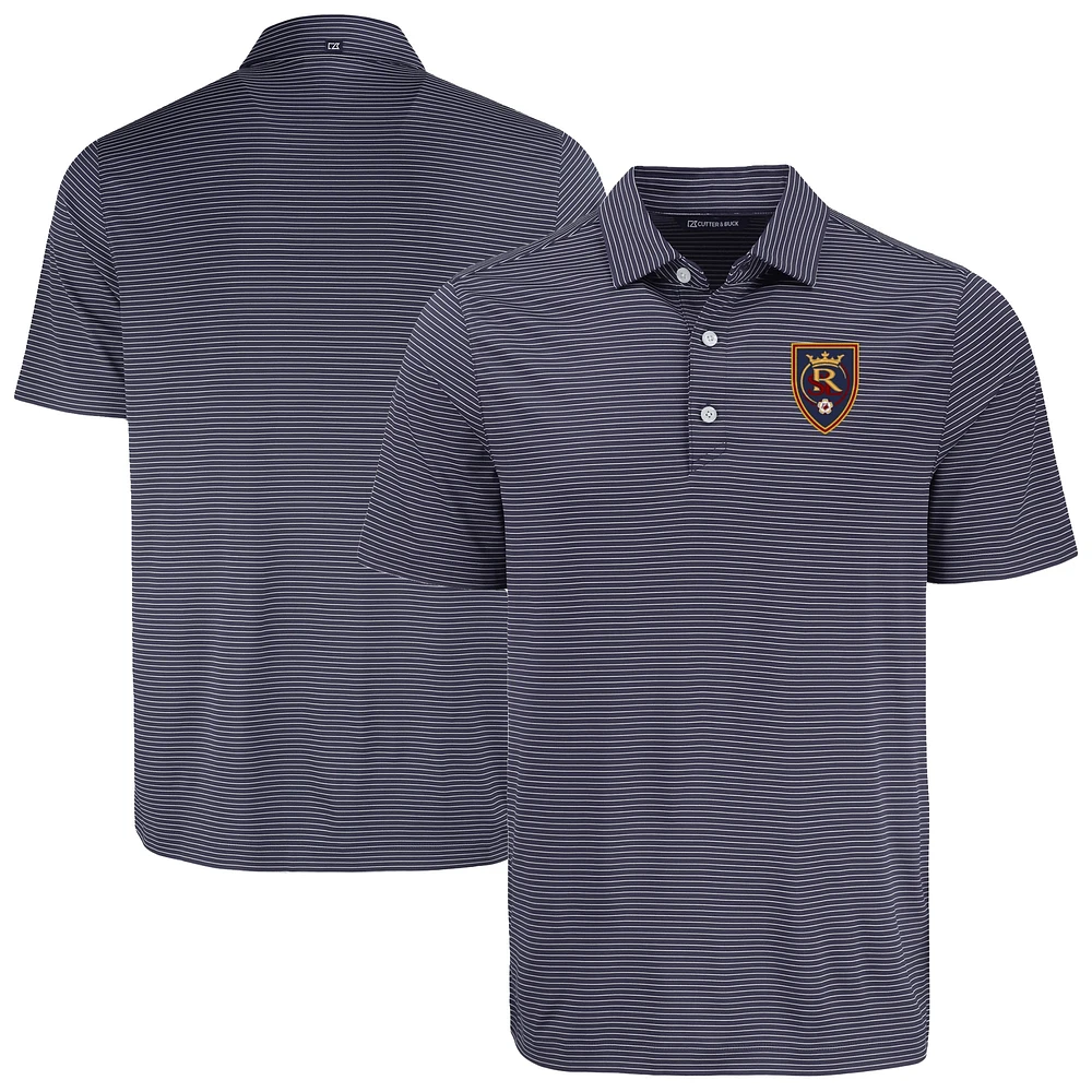 Men's Cutter & Buck Navy Real Salt Lake Forge Eco Fine Line Stripe Stretch Recycled Polo