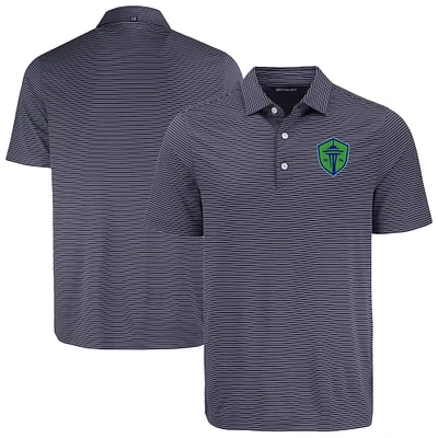 Men's Cutter & Buck Navy Seattle Sounders FC Forge Eco Fine Line Stripe Stretch Recycled Polo