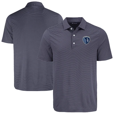 Men's Cutter & Buck Navy Sporting Kansas City Forge Eco Fine Line Stripe Stretch Recycled Polo