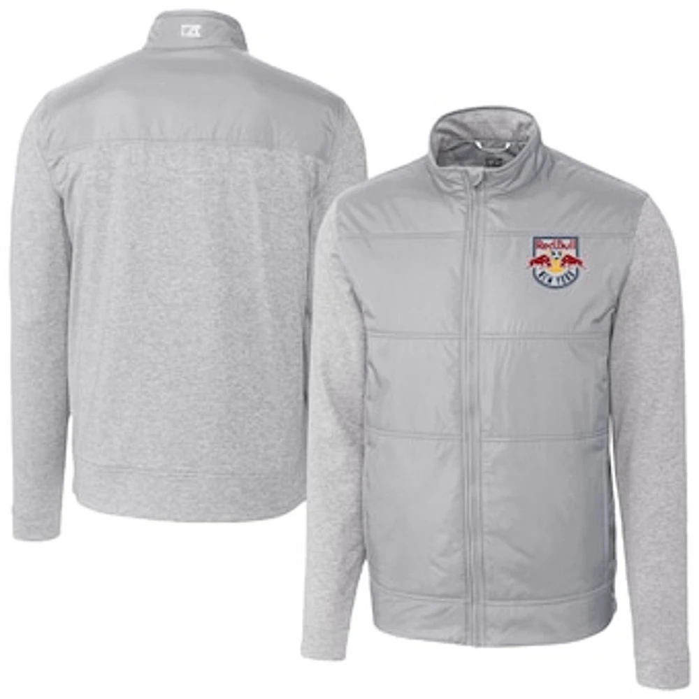 Men's Cutter & Buck Gray New York Red Bulls Stealth Hybrid Quilted Full-Zip Windbreaker Jacket
