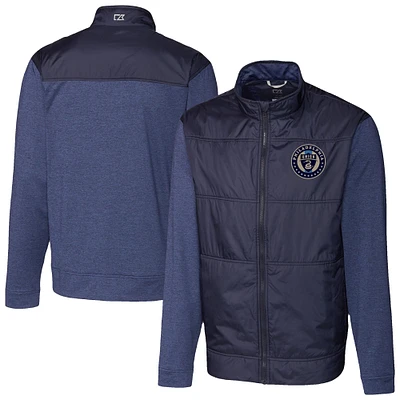 Men's Cutter & Buck Navy Philadelphia Union Stealth Hybrid Quilted Full-Zip Windbreaker Jacket