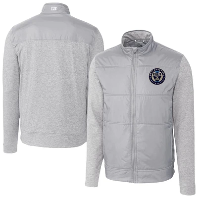 Men's Cutter & Buck Gray Philadelphia Union Stealth Hybrid Quilted Full-Zip Windbreaker Jacket