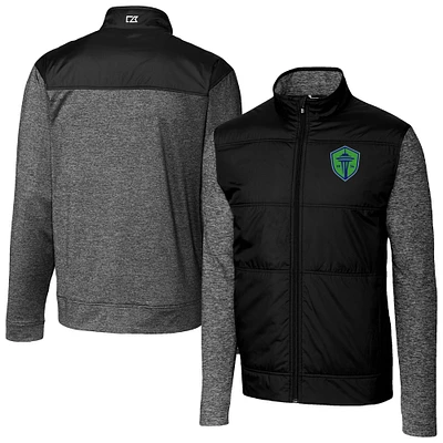 Men's Cutter & Buck Black Seattle Sounders FC Stealth Hybrid Quilted Full-Zip Windbreaker Jacket