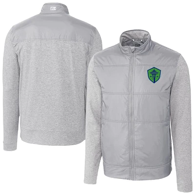 Men's Cutter & Buck Gray Seattle Sounders FC Stealth Hybrid Quilted Full-Zip Windbreaker Jacket
