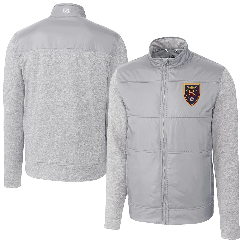 Men's Cutter & Buck Gray Real Salt Lake Stealth Hybrid Quilted Full-Zip Windbreaker Jacket