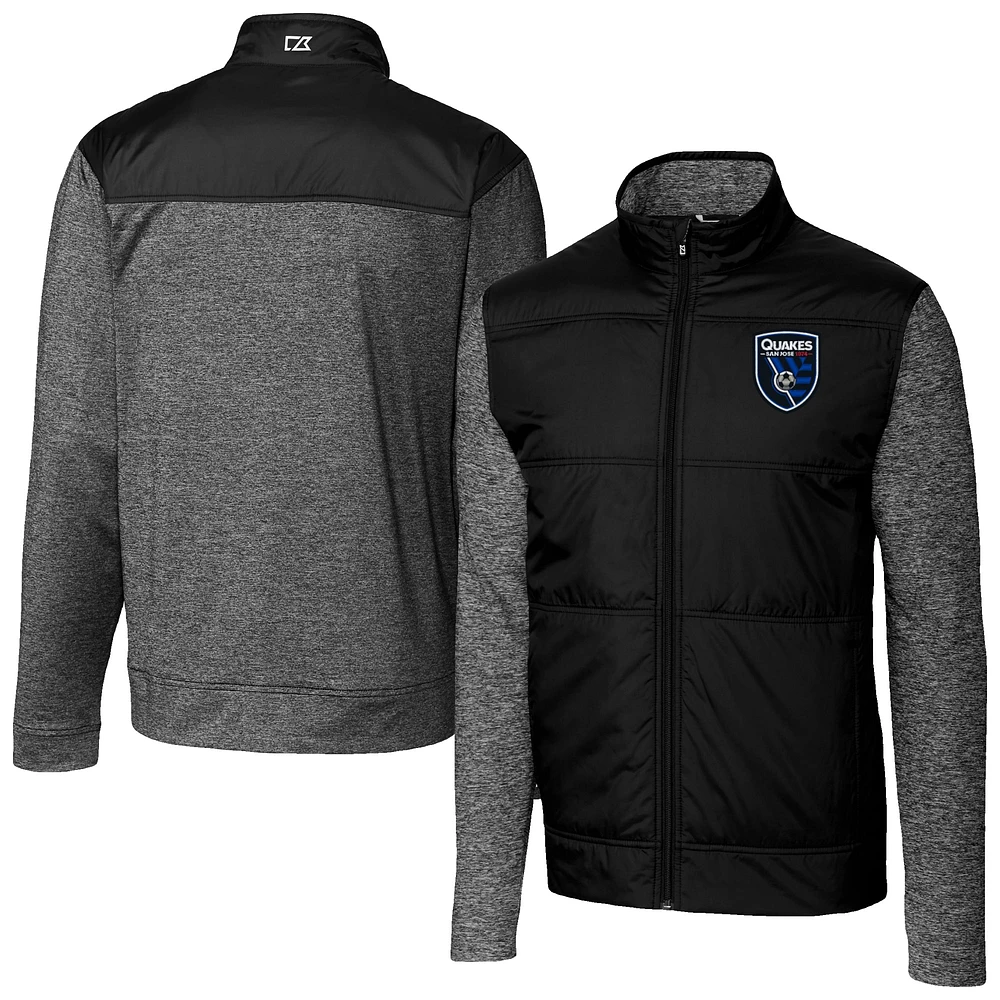 Men's Cutter & Buck Black San Jose Earthquakes Stealth Hybrid Quilted Full-Zip Windbreaker Jacket