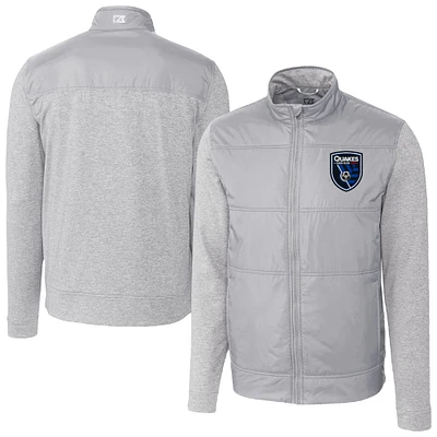 Men's Cutter & Buck Gray San Jose Earthquakes Stealth Hybrid Quilted Full-Zip Windbreaker Jacket