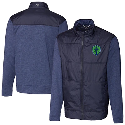 Men's Cutter & Buck Navy Seattle Sounders FC Stealth Hybrid Quilted Full-Zip Windbreaker Jacket