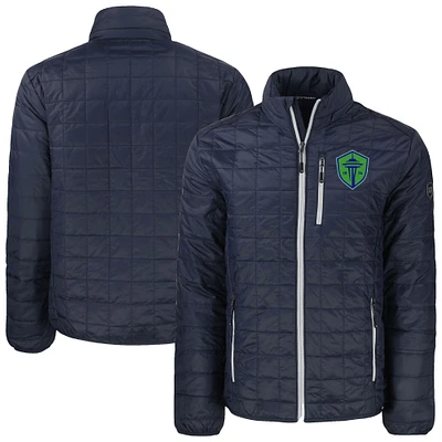 Men's Cutter & Buck Navy Seattle Sounders FC Rainier PrimaLoft Eco Insulated Full-Zip Puffer Jacket