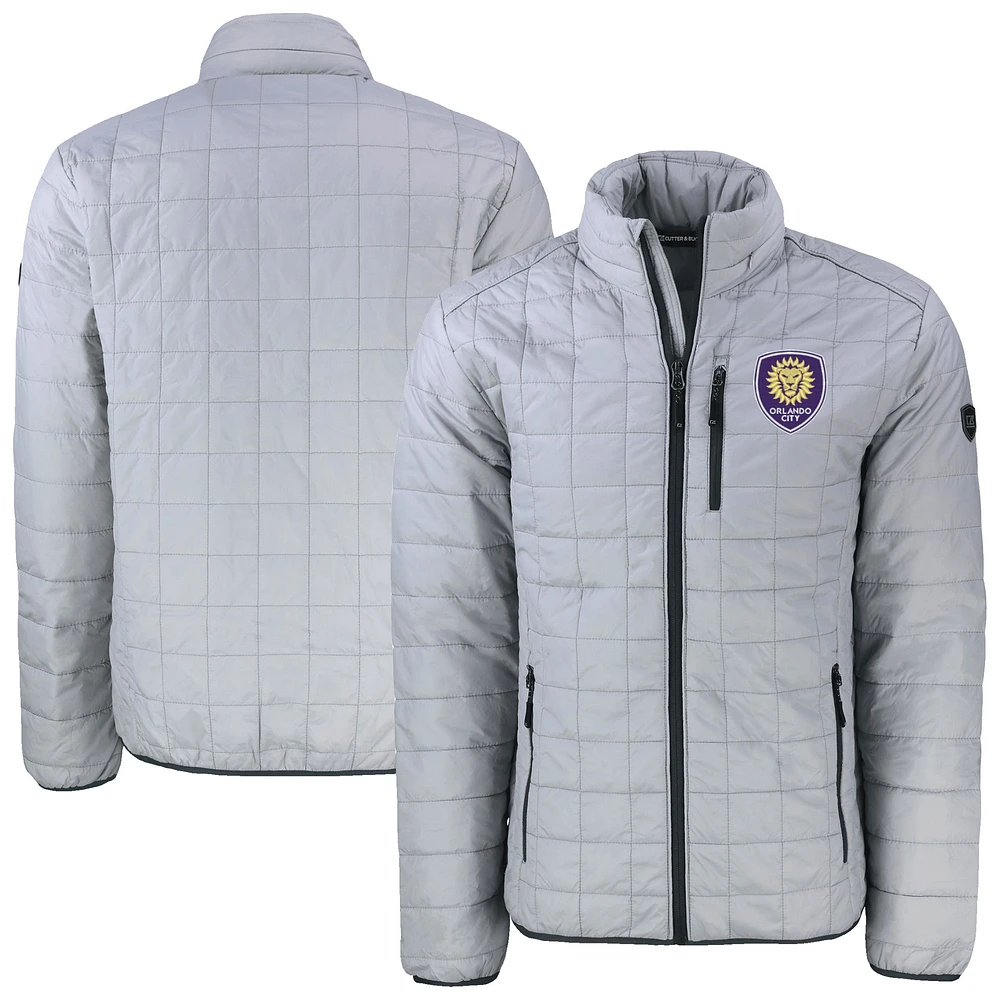Men's Cutter & Buck Gray Orlando City SC Rainier PrimaLoft Eco Insulated Full-Zip Puffer Jacket