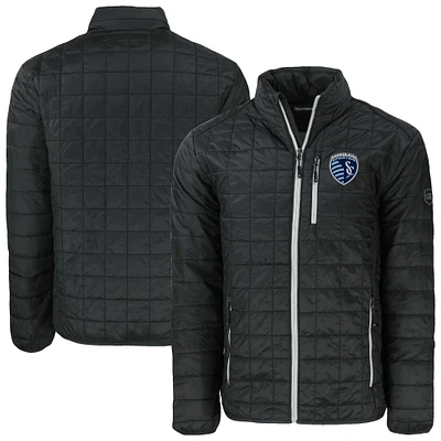 Men's Cutter & Buck Black Sporting Kansas City Rainier PrimaLoft Eco Insulated Full-Zip Puffer Jacket