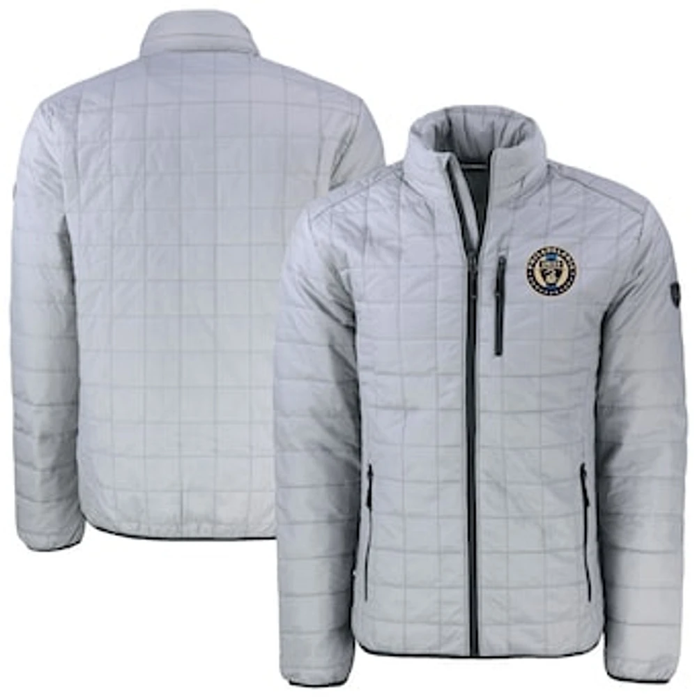 Men's Cutter & Buck Gray Philadelphia Union Rainier PrimaLoft Eco Insulated Full-Zip Puffer Jacket