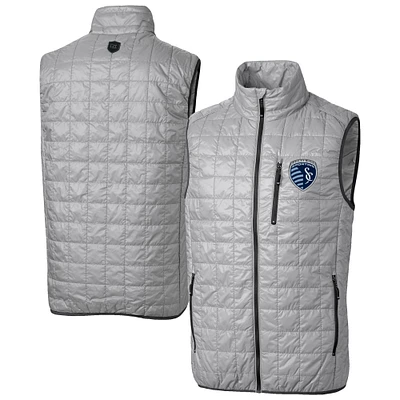 Men's Cutter & Buck Gray Sporting Kansas City Rainier PrimaLoft Eco Insulated Full Zip Puffer Vest