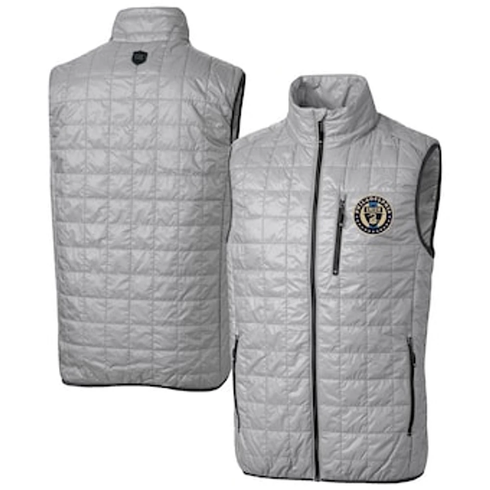 Men's Cutter & Buck Gray Philadelphia Union Rainier PrimaLoft Eco Insulated Full Zip Puffer Vest