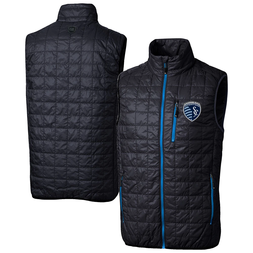 Men's Cutter & Buck Navy Sporting Kansas City Rainier PrimaLoft Eco Insulated Full Zip Puffer Vest