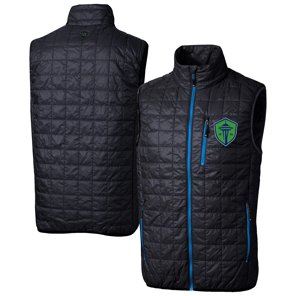 Men's Cutter & Buck Navy Seattle Sounders FC Rainier PrimaLoft Eco Insulated Full Zip Puffer Vest
