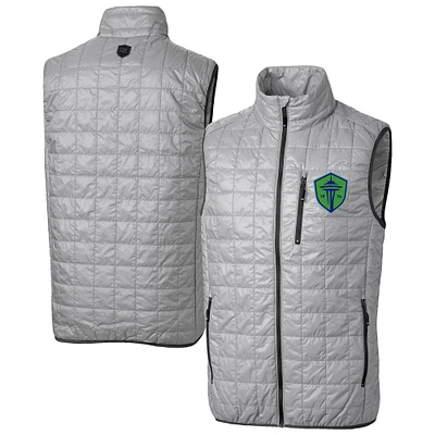 Men's Cutter & Buck Gray Seattle Sounders FC Rainier PrimaLoft Eco Insulated Full Zip Puffer Vest