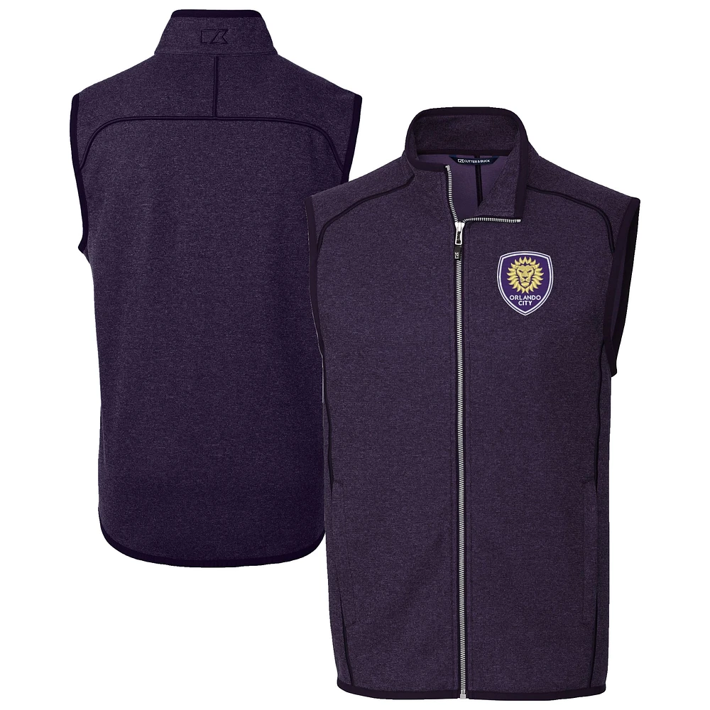 Men's Cutter & Buck Heather Orlando City SC Mainsail Sweater-Knit Full-Zip Vest